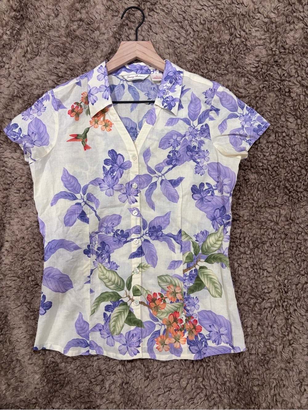 Tommy Bahama Lavender and Cream Floral Button-Down Top
